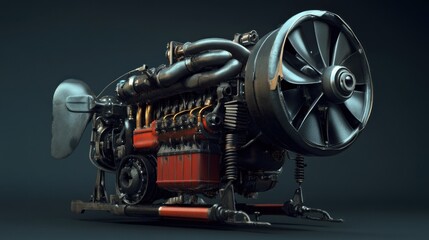 Poster - A detailed 3D rendering of an aircraft engine showcasing its mechanical components.