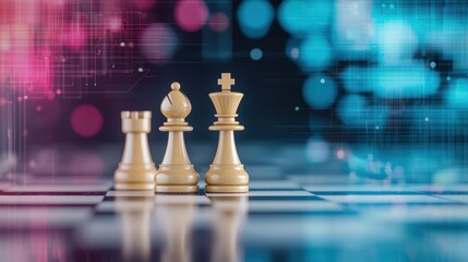 Wall Mural - a conceptual image of a chessboard with ai and hacker pieces facing off, representing the ongoing ba