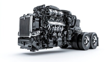 Poster - A detailed rendering of a large truck engine showcasing its mechanical components.