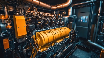 Poster - A detailed view of a large industrial engine showcasing its components and machinery.