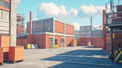 Aufkleber - A detailed view of an industrial area with storage buildings and containers.