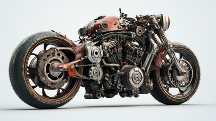 Poster - A detailed, rusty motorcycle showcasing a unique, industrial design.