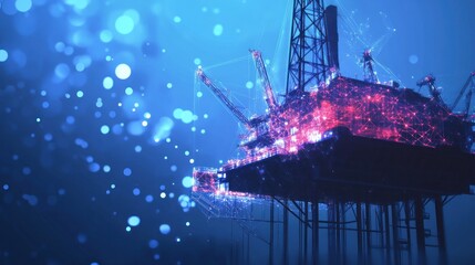 Aufkleber - A digital representation of an offshore oil rig with a futuristic, tech-inspired design.