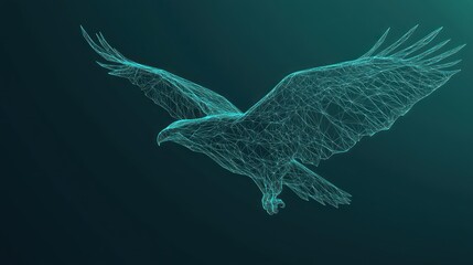 Poster - A digital wireframe representation of an eagle in flight against a dark background.