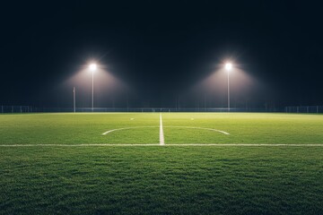 Wall Mural - Night soccer field lit by spotlights.