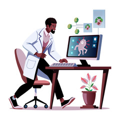 Canvas Print - a flat illustration of computational biologist researching on computer