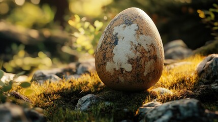 Wall Mural - Enigmatic Egg in Mossy Forest: A Nature Photography