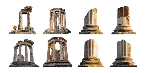 Ancient Ruins of Columns and Architectural Elements from Greece