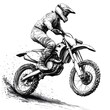 © NatthaphonSiri - Dynamic Black and White Illustration of a Motocross Rider in mid-air.