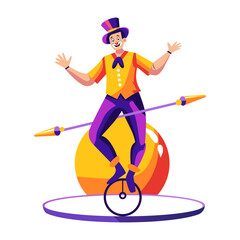 Canvas Print - a flat illustration of a circus character riding unicycle