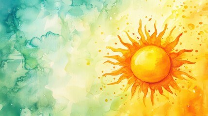 vibrant sun illustration celebrating world sun day and summer solstice in watercolor. horizontal ban