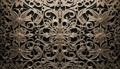 Wall Mural - Shiny metallic filigree paper texture with intricate glowing patterns