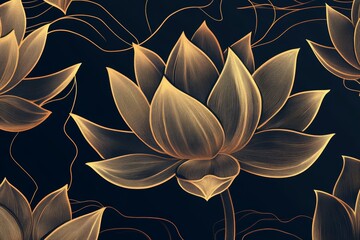 Canvas Print - Elegant gold lotus flowers on dark background. (3)