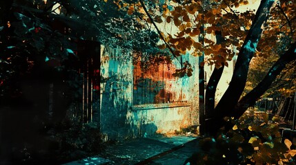 Poster - Decaying Urban Structure: Autumnal Hues and Forgotten Secrets