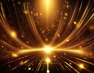 Wall Mural - abstract background with glowing lights, dazzling stage illuminated by golden rays and sparks create