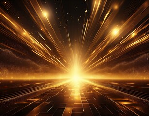 Wall Mural - background with sparks, dazzling stage illuminated by golden rays and sparks creates a captivating b