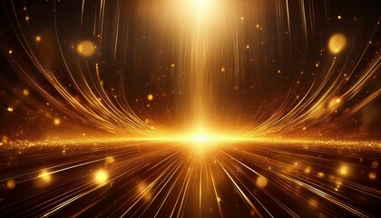 Wall Mural - abstract background with stars, dazzling stage illuminated by golden rays and sparks creates a capti