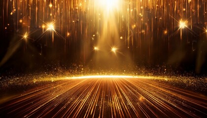 Wall Mural - fireworks in the night sky, dazzling stage illuminated by golden rays and sparks creates a captivati