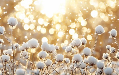 Poster - Snowy field at sunset, bokeh background.