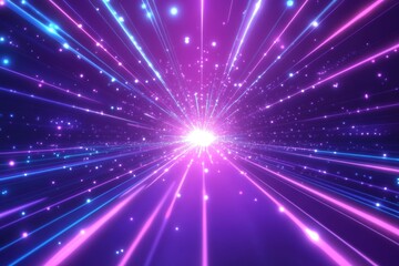 Wall Mural - abstract purple and blue light streaks converging at bright center.