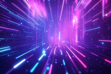 Wall Mural - abstract glowing neon lines forming a tunnel in space.
