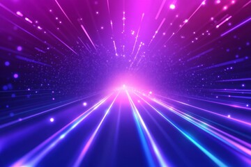 Wall Mural - abstract purple and blue glowing lines converging towards a bright light, creating a futuristic tunn
