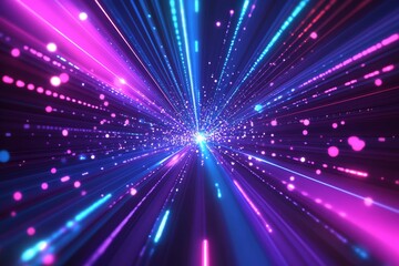 Wall Mural - abstract light streaks, glowing particles, neon colors, speed, energy, futuristic tunnel.