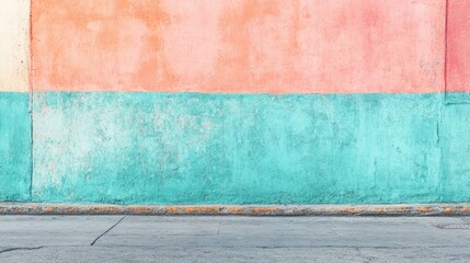 Wall Mural - Urban wall with grungy, colorful textures in teal, pink, blue, and orange, perfect for creative design projects, mockups, and digital backgrounds in a street style theme.