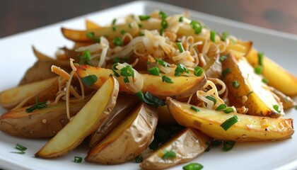 Delicious Fried Potato Schupfnudeln with Fresh Herb Garnish on Elegant Plate