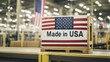 © Exclusive stock - Crates stamped with Made in USA and an American flag, showcasing American-made products, patriotism, and manufacturing pride, ideal for industrial and USA product recognition.