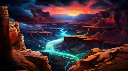 Poster - Epic Canyon Sunset Landscape Painting