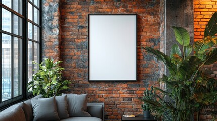 Sticker - Modern Loft Interior with Blank Canvas and Greenery