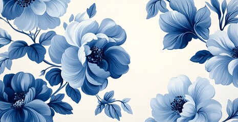 Canvas Print - Elegant Blue Floral Painting with Delicate Petals and Leaves