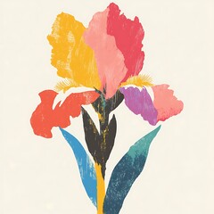 Wall Mural - Colorful abstract iris flower on beige.