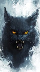 Wall Mural - Aggressive Black Cat: Dark Feline Portrait