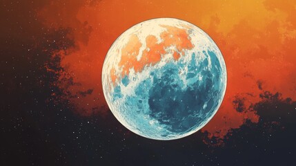 Wall Mural - Illustration of red and blue colors moon