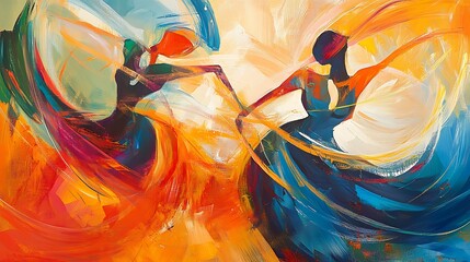 Poster - Abstract Painting of Two Women Dancing Gracefully