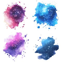 Four watercolor galaxy splash designs.