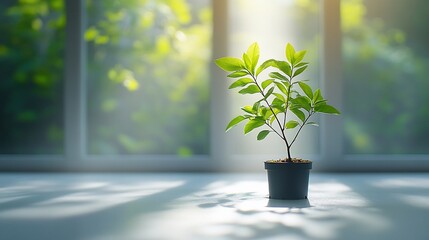 Wall Mural - Young Plant Growing In Sunlight Near Window