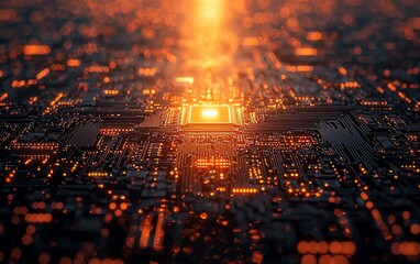 Wall Mural - glowing cpu on a circuit board.