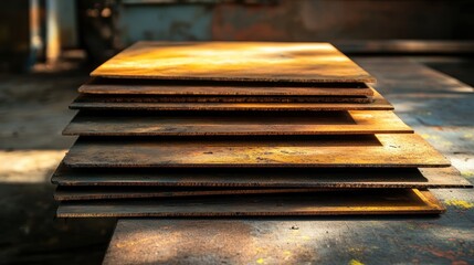 Wall Mural - Stacked Metal Sheets in Soft Light