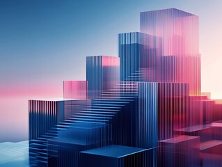 Wall Mural - abstract glass cityscape staircase ascent design