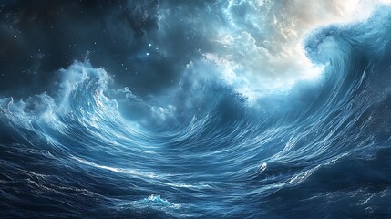 Wall Mural - Celestial Waves Crashing Under a Starry Night Sky