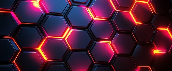 Wall Mural - abstract hexagon pattern with neon lights.