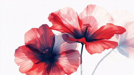 Wall Mural - vibrant red hibiscus flowers with delicate petals create a striking visual against a soft white back