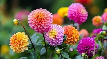 Poster - Vibrant Dahlia Blooms in Full Color