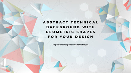 Wall Mural - abstract technical background made from colorful geometric shapes, hexagons, dots and lines