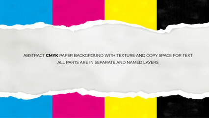 Wall Mural - abstract cmyk background with torn paper texture and copy space