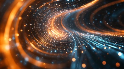 Wall Mural - A mesmerizing swirl of blue and orange lights, creating a dynamic, abstract cosmic tunnel effect.
