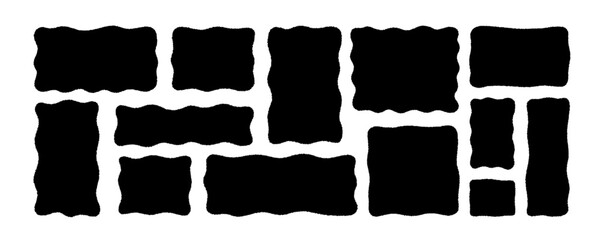Aufkleber - Set of wavy organic rectangles and squares. Hand drawn vector geometrical shapes, funky frames for text and pictures. Empty speech bubbles. Irregular organic shapes set for social media stories.